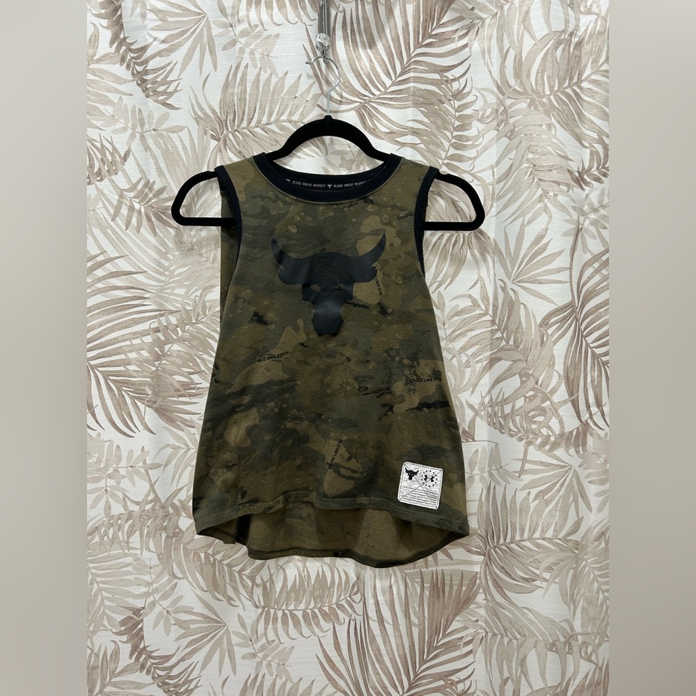 Project Rock Under Armour Blood Sweat Respect camo tank top